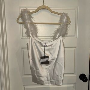 Le Lis Fur Trim Cowl Cami Top